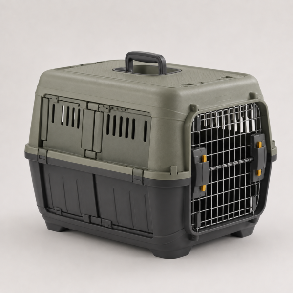 Custom Molded PP Pet Transport Crate with Metal Door & Fold-Down Side Access