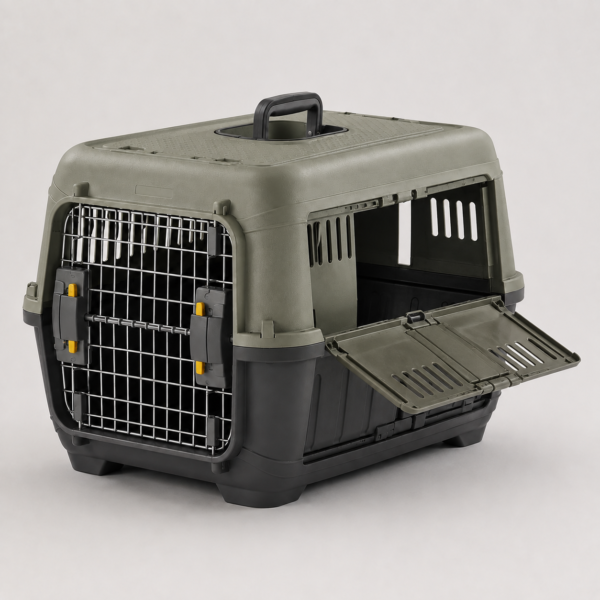 Custom Molded PP Pet Transport Crate with Metal Door & Fold-Down Side Access