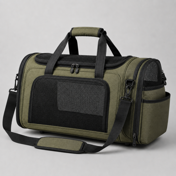 Custom RPET Soft-Sided Pet Travel Carrier with Mesh Ventilation & Shoulder Strap