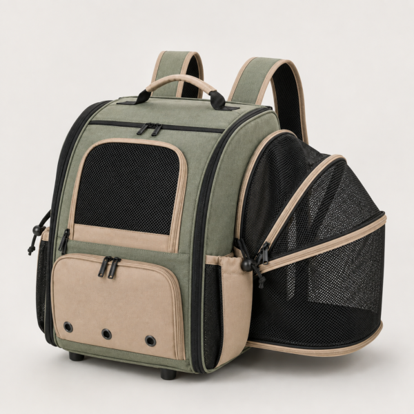 Sage Green RPET Expandable Pet Backpack Carrier with Side Mesh Extension