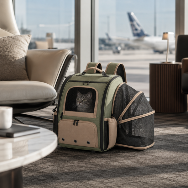 Custom RPET Expandable Pet Backpack Carrier with Large Side Mesh Extension