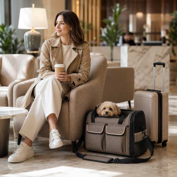 Custom RPET Pet Travel Tote with Multi-Pocket Organizer & Mesh Ventilation