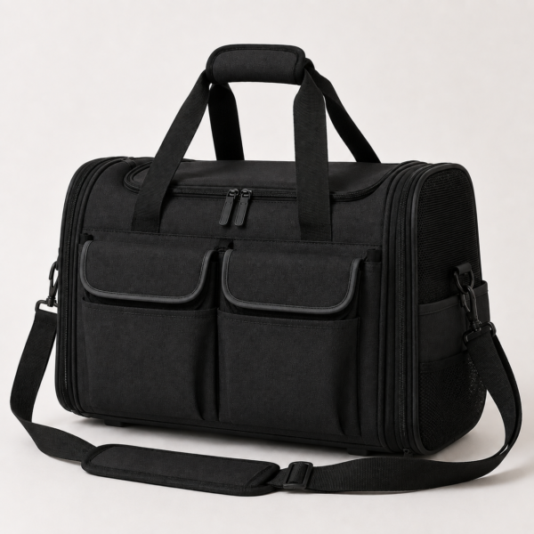 Jet Black RPET Pet Travel Tote with Multi-Pocket Organizer