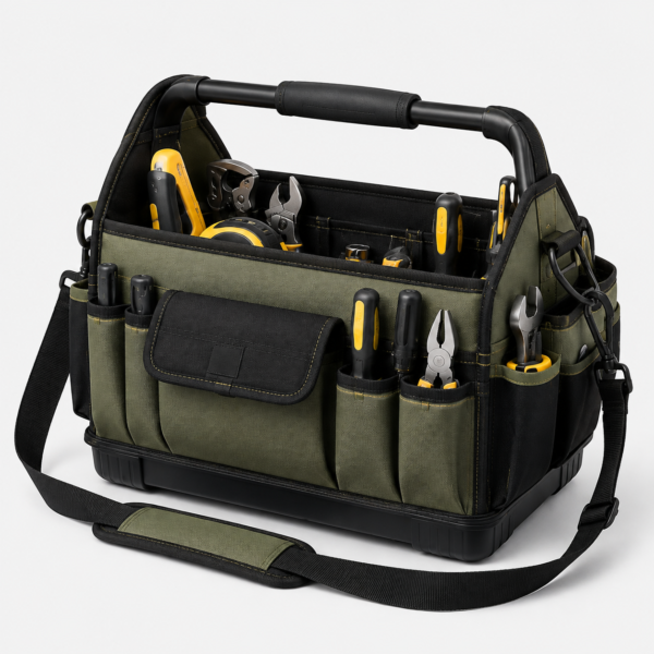 Olive Green 600D Wide-Mouth Tool Bag with Molded Base
