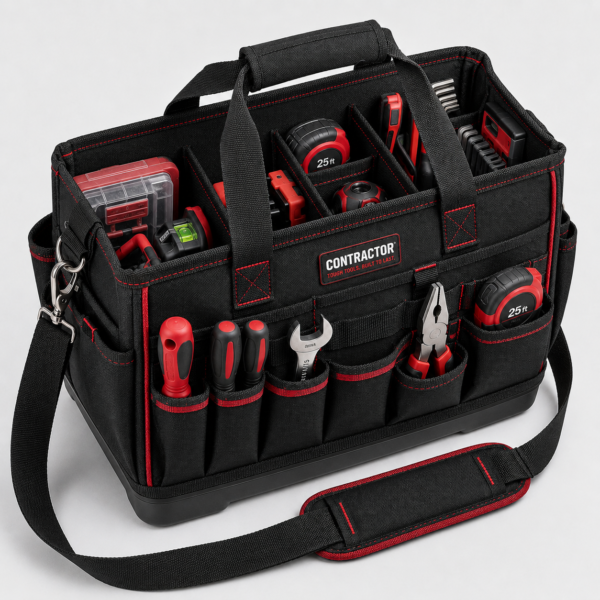 Custom 900D Contractor Tool Tote with Hard Bottom & Multi-Pocket Organizer