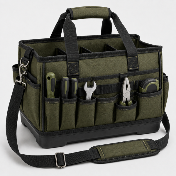 Custom 900D Contractor Tool Tote with Hard Bottom & Multi-Pocket Organizer