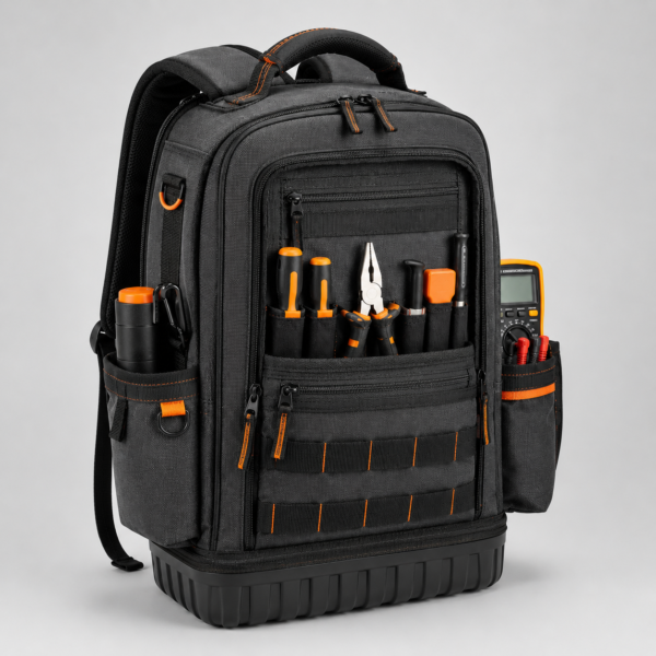 1000D Heavy Duty Electrician Tool Backpack with Molded Hard Base