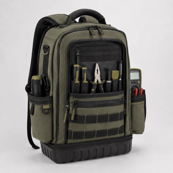 Custom 1000D Heavy-Duty Electrician Tool Backpack with Multi-Pocket Organizer & Molded Hard Base