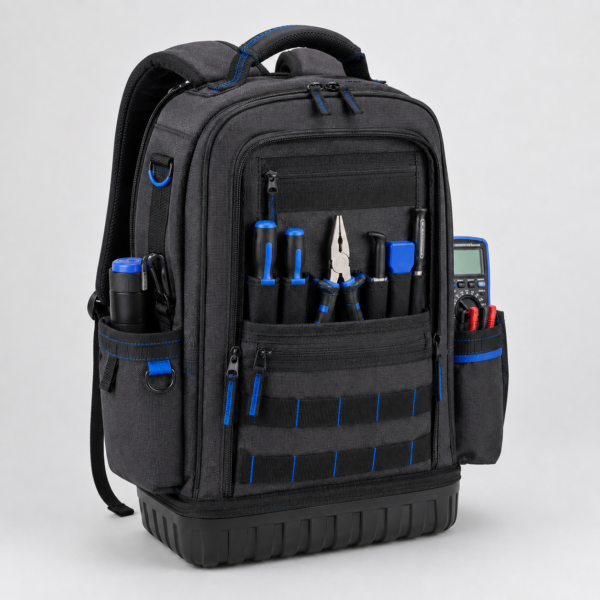 Custom 1000D Heavy-Duty Electrician Tool Backpack with Multi-Pocket Organizer & Molded Hard Base