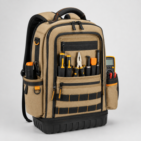 Custom 1000D Heavy-Duty Electrician Tool Backpack with Multi-Pocket Organizer & Molded Hard Base
