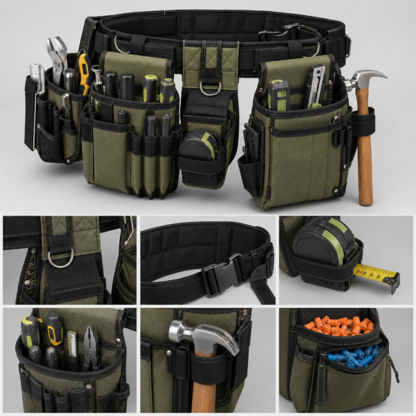 Custom 1000D Heavy-Duty Tool Pouch Belt Set with Multi-Pocket Organizer & Hammer Holder