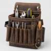 Professional Leather Multi-Pocket Tool Pouch with Vertical Tool Sleeves