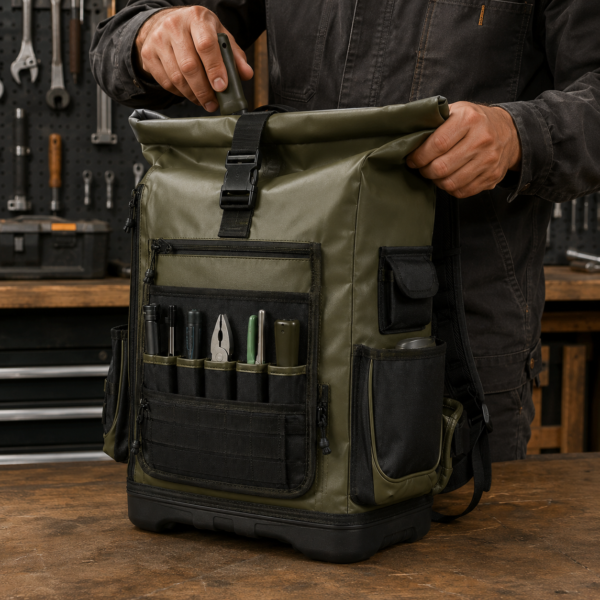 Professional Tool Backpack Roll-Top Closure Detail
