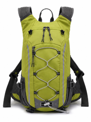 Custom Reflective Hiking Backpack in lime green with front bungee cord