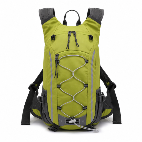 Custom Reflective Hiking Backpack in lime green with front bungee cord