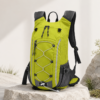 Reflective hiking backpack with front bungee cord in an outdoor setting