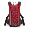 Red reflective hiking backpack with mesh side pockets and hip belt