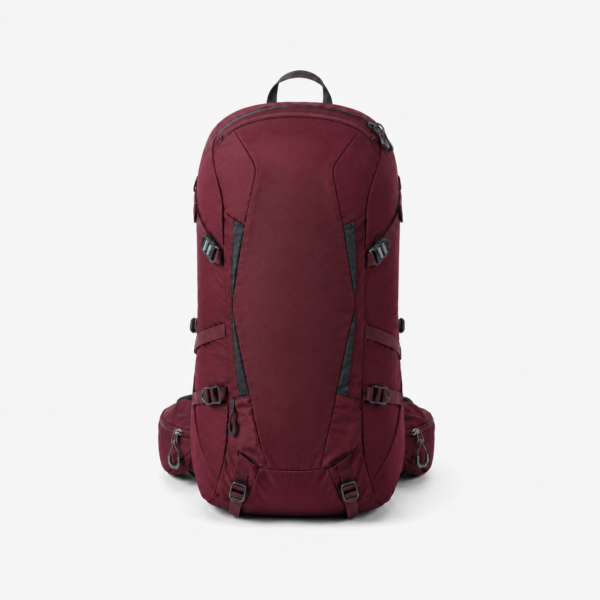Burgundy custom trekking backpack front view