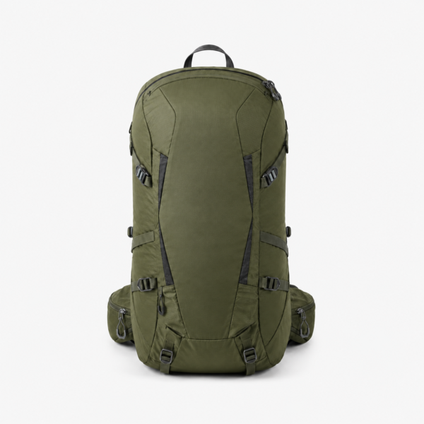 Olive green custom trekking backpack front view