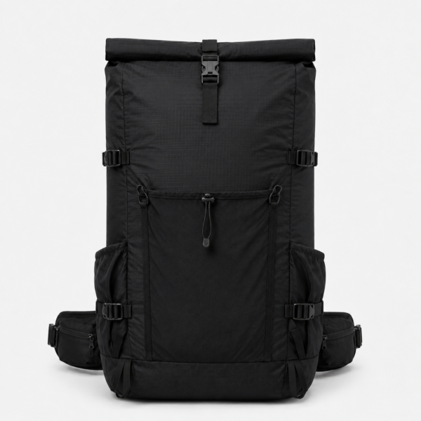 Custom Roll Top Hiking Backpack with Front Stretch Pocket and Hip Belt