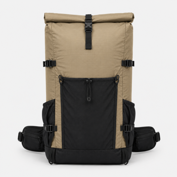 Custom Roll Top Hiking Backpack with Front Stretch Pocket and Hip Belt