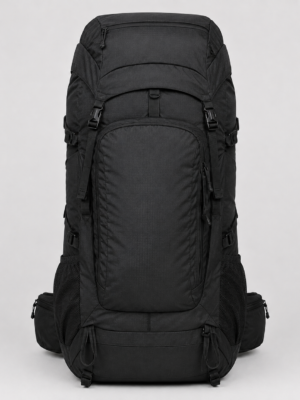 Custom 65L Trekking Backpack front view in black