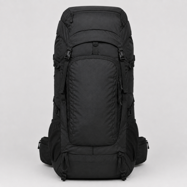 Custom 65L Trekking Backpack front view in black