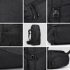 Trekking backpack fabric zipper buckle mesh pocket and hip belt details