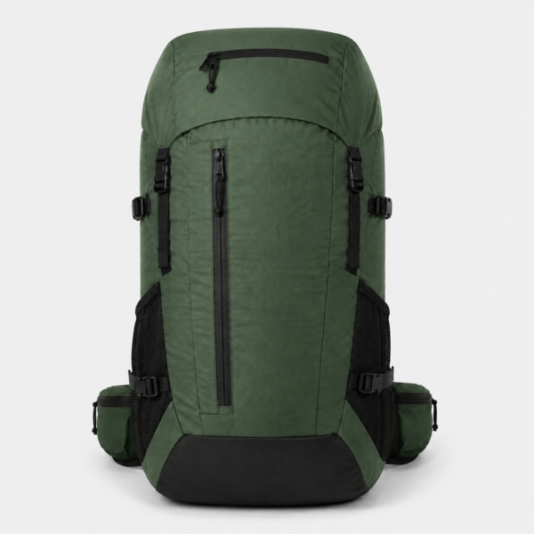 Forest green custom multi-pocket hiking backpack front view