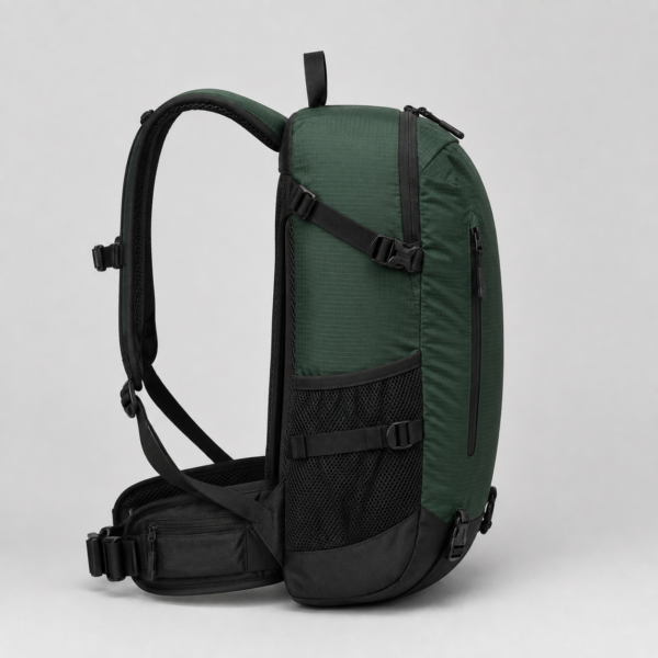 登山包9产品展示图C 20L hiking backpack side profile with mesh pocket and compression straps