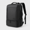 Custom Business Travel Laptop Backpack in black, 45-degree front view