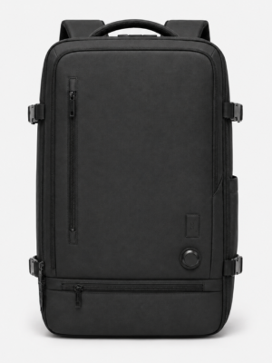 Vacuum compression laptop backpack front view with air valve