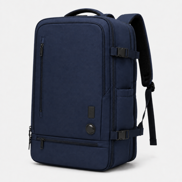 Custom vacuum travel laptop backpack in navy blue
