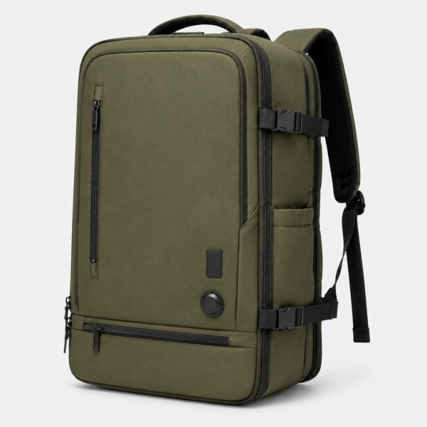 OEM vacuum compression travel backpack in olive green