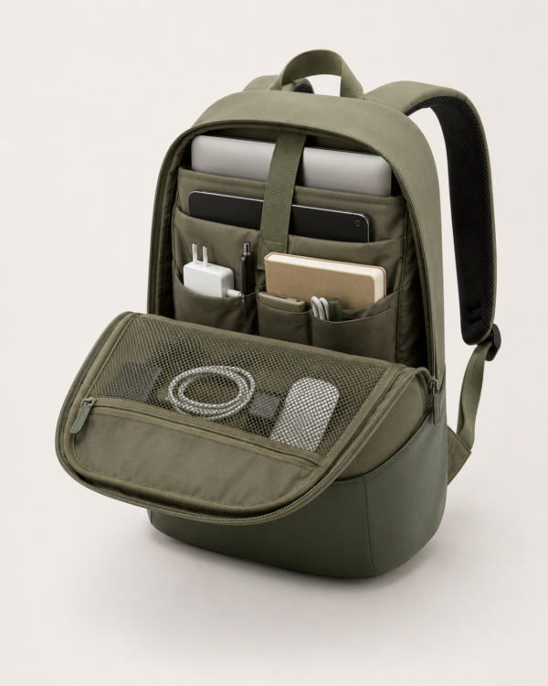 笔记本电脑包产品4展示图E Recycled polyester laptop backpack with organized laptop and tablet compartments