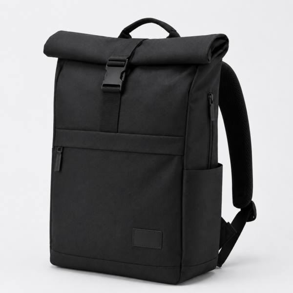 Custom RPET Roll-Top Laptop Backpack in black