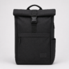 RPET roll-top laptop backpack front view with buckle closure