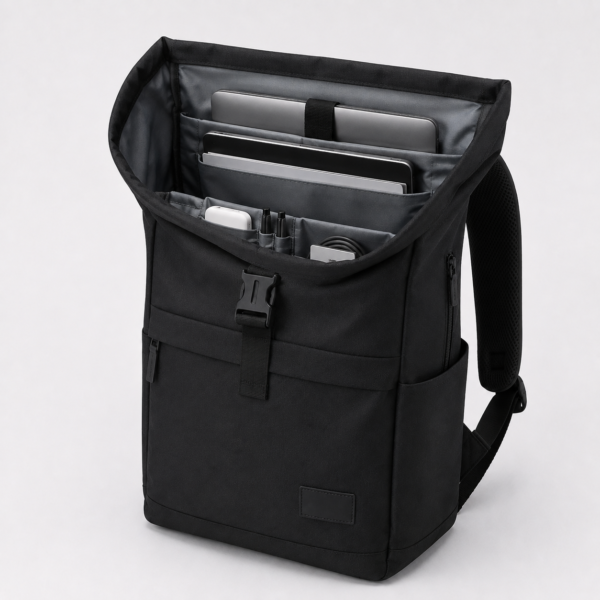 Custom RPET Roll-Top Laptop Backpack with Organized Interior
