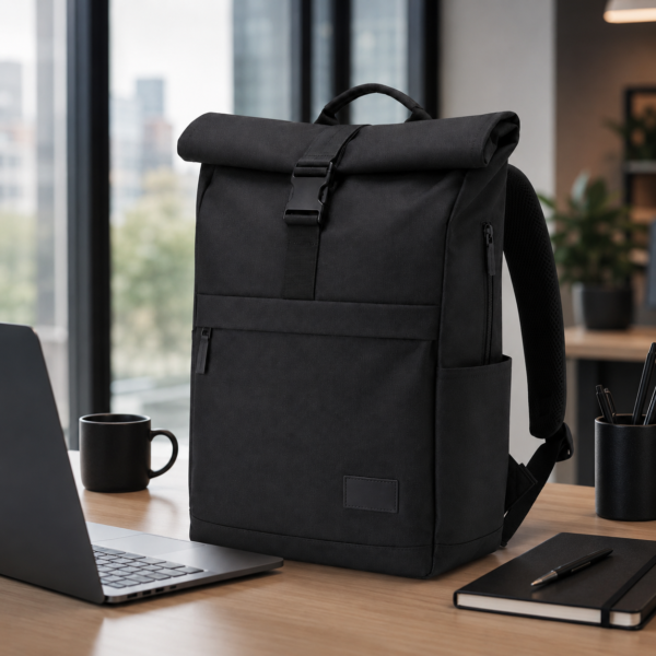Custom RPET Roll-Top Laptop Backpack with Organized Interior