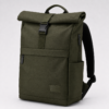 Custom RPET roll-top laptop backpack in olive green