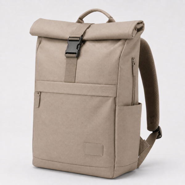 Custom RPET Roll-Top Laptop Backpack with Organized Interior