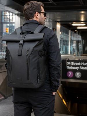 Custom TPU-Coated Roll-Top Laptop Backpack with Tech Organizer