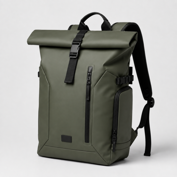笔记本电脑包产品7展示图J OEM TPU roll top laptop backpack in olive green