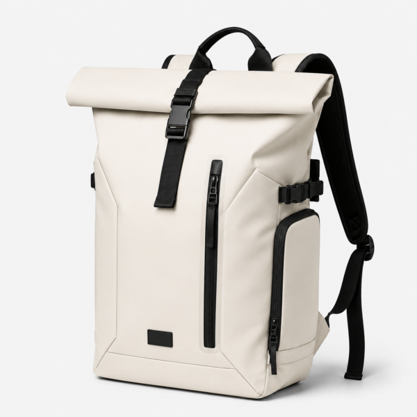 笔记本电脑包产品7展示图L Private label TPU roll top laptop backpack in sand beige