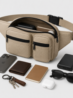 Custom 600D Polyester Oxford Everyday Multi-Pocket Waist Bag