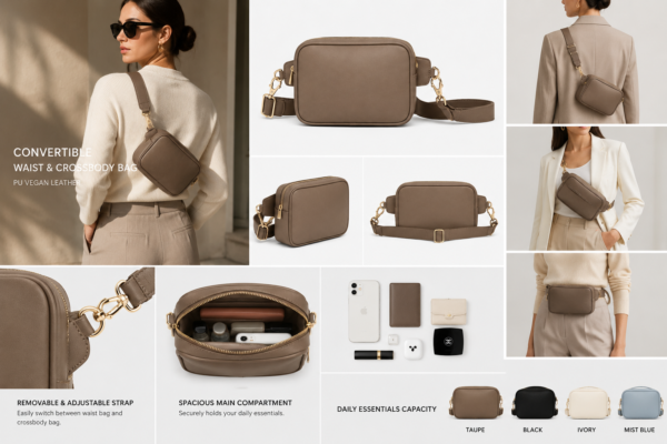 Custom PU Vegan Leather Convertible Waist & Crossbody Bag