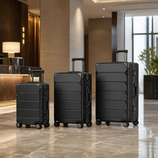 Custom PC Shell Aluminum Frame Luxury Luggage Set 3-Piece 20 24 28 Inch