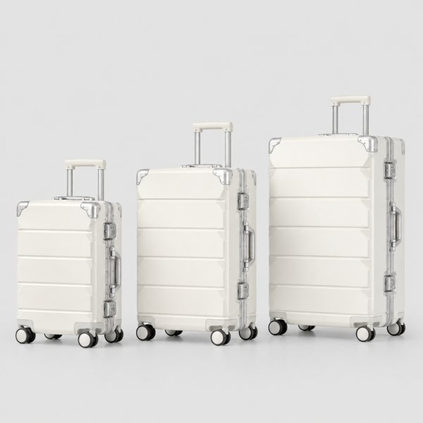 Custom PC Shell Aluminum Frame Luxury Luggage Set 3-Piece 20 24 28 Inch