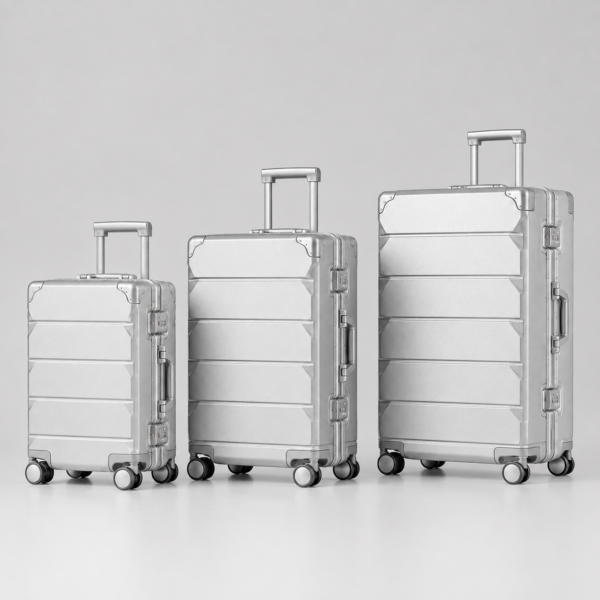 Custom PC Shell Aluminum Frame Luxury Luggage Set 3-Piece 20 24 28 Inch