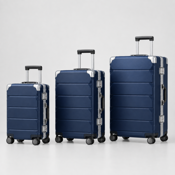 Navy PC Shell Aluminum Frame Luggage Set 3-piece
